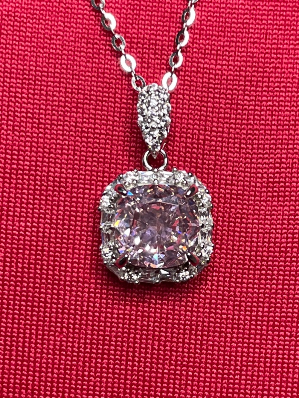 NIB Sterling Silver Pink Cubic Zirconia Pendant Necklace.  18”.